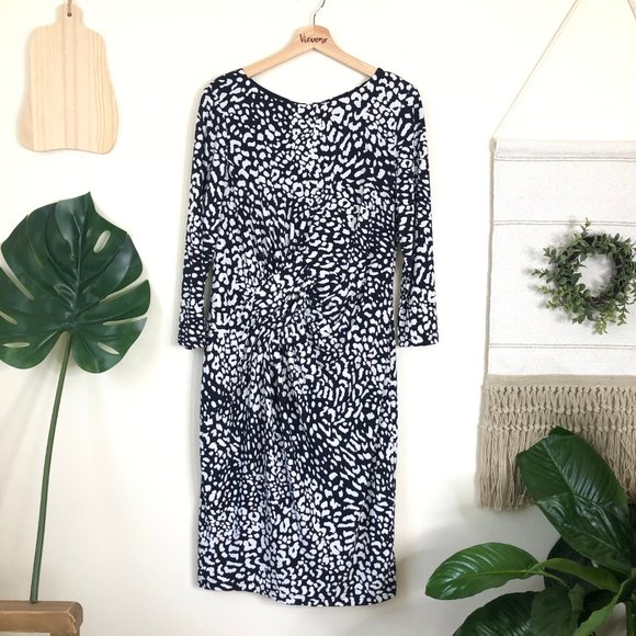 Adriana Papell | Navy & White Leopard Print Sz. 14 - Picture 13 of 14